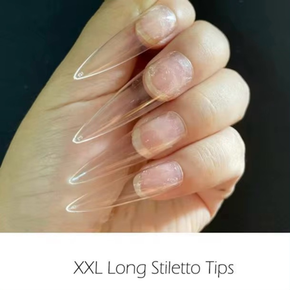XXL Long Stiletto Shape Clear Press On Nails!